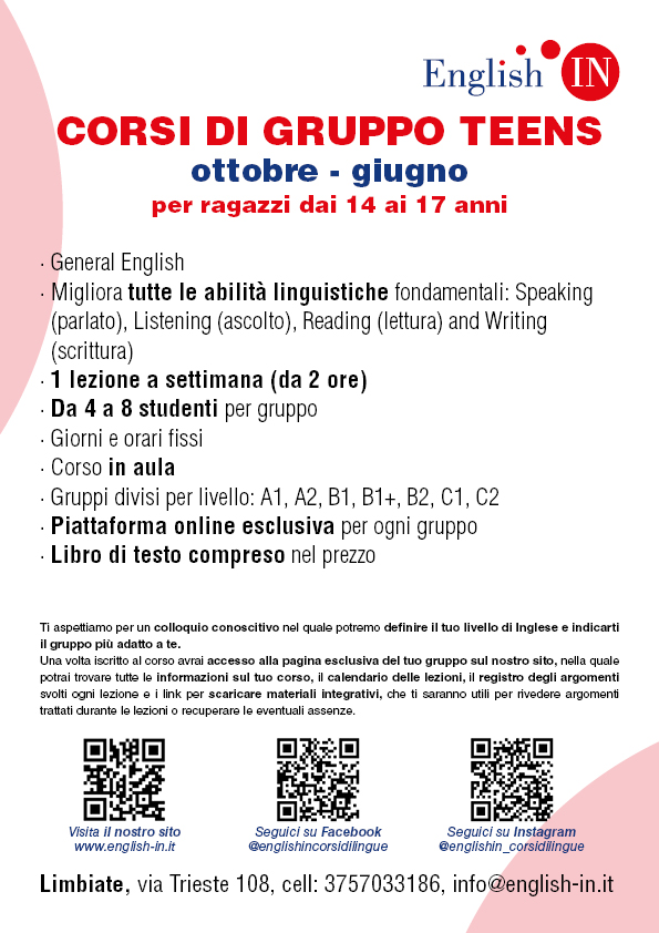 Corsi di inglese per bambini e ragazzi a Limbiate in Monza Brianza, Cesano Maderno - Varedo - Bovisio Masciago - Senago