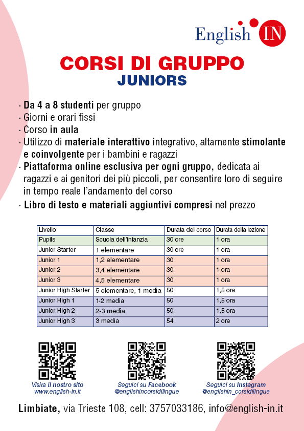 Corsi di inglese per bambini e ragazzi a Limbiate in Monza Brianza, Cesano Maderno - Varedo - Bovisio Masciago - Senago